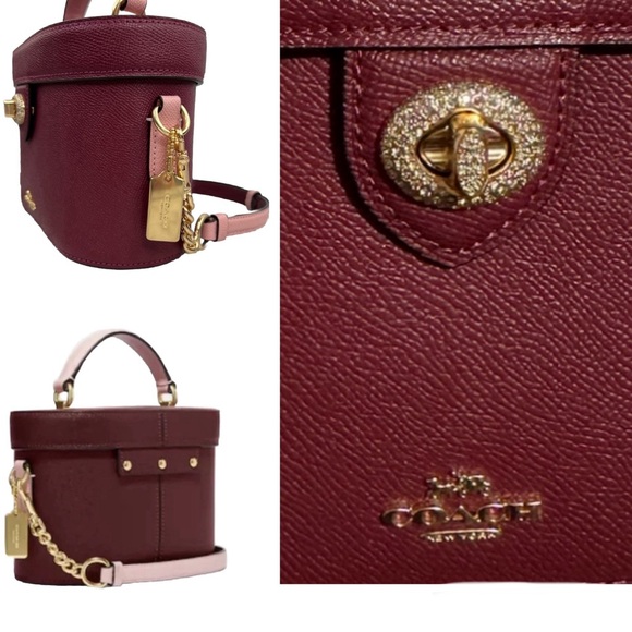 SOLD!! COACH Kay Crossbody With Glitter In Black Cherry Leather - Picture 12 of 14